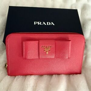 Prada Coral Bow Accent Wallet